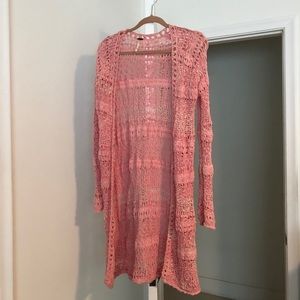 Free People pink knitted knee length cardigan